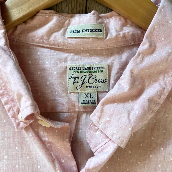J.Crew Light Pink Polka Dot Organic Cotton Button Down Shirt Mens Size XL Preppy - Picture 3 of 12
